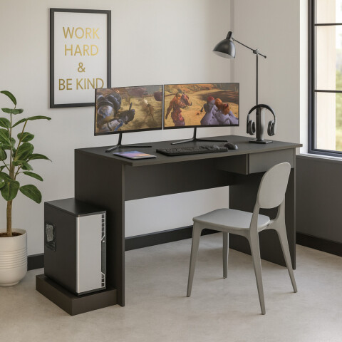 Escritorio gamer con cajón y base para Torre o CPU adaptable Grafito