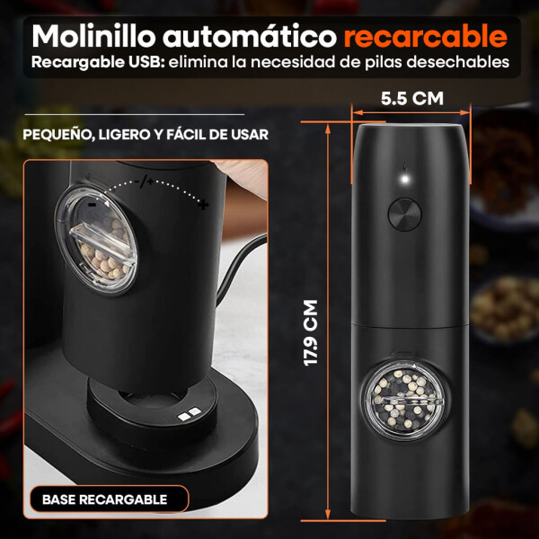 Set de 2 Salero Pimentero Electrico con Bateria Recargable Acero Inoxidable IMBACK Color Negro Set de 2 Salero Pimentero Electrico con Bateria Recargable Acero Inoxidable IMBACK Color Negro