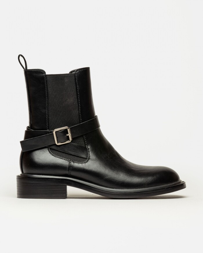 Bota caña media York en efecto cuero Negro