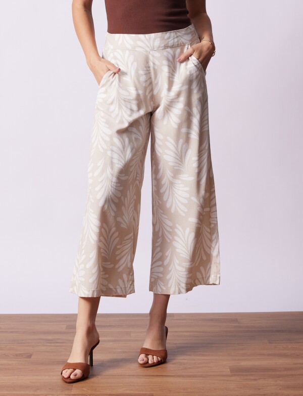 Pantalon Lino Crop BEIGE/MULTI