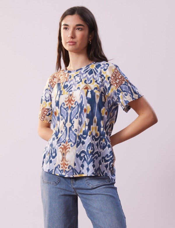 Remera Algodon Print MULTI/AZUL