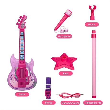 Micrófono Infantil con pie, guitarra con luz y sonido MP3 3AA Rosa