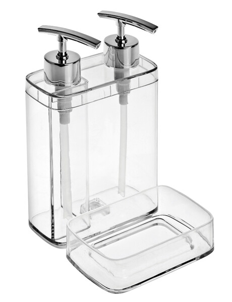 Dispensador con división para jabón líquido, detergente y esponja Transparente