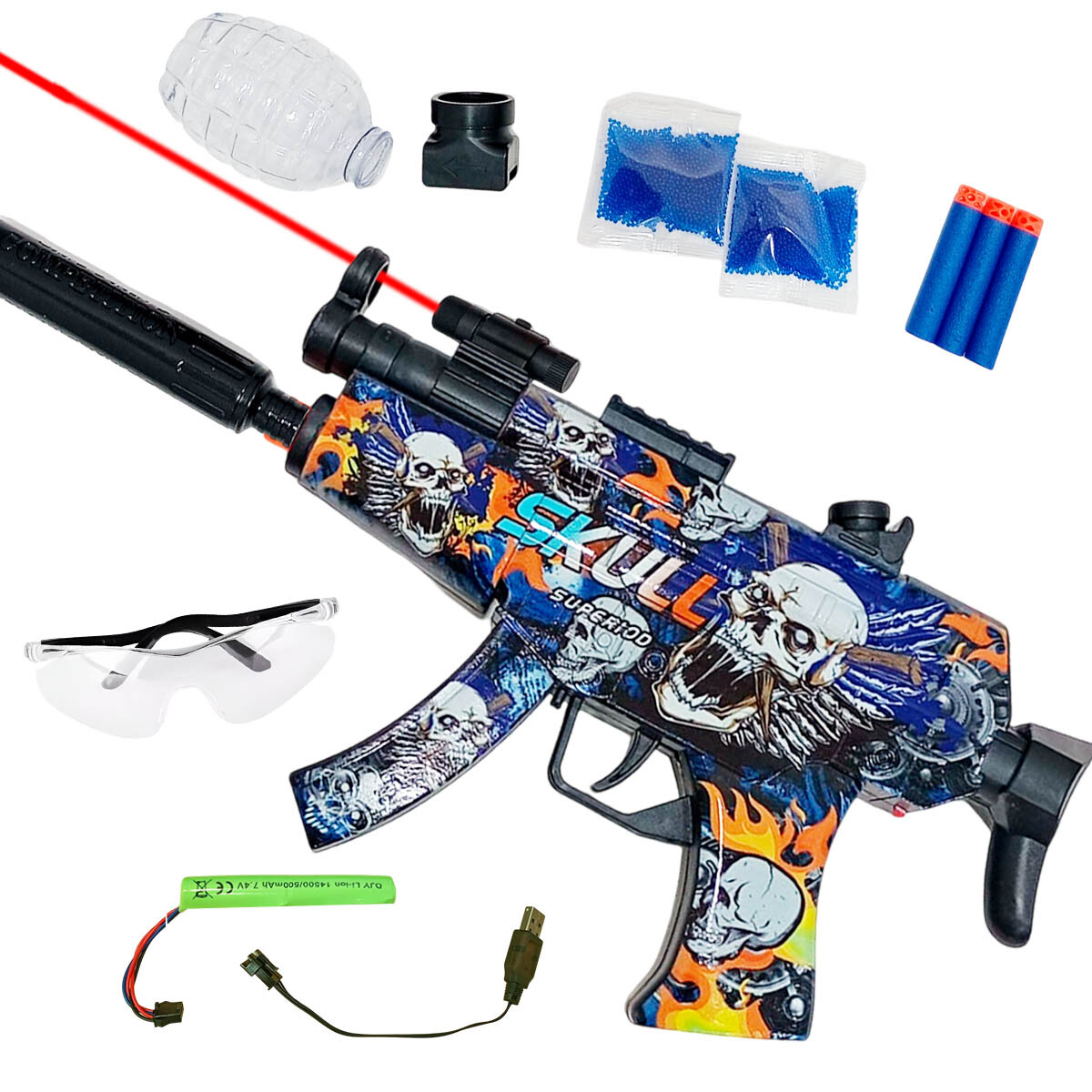 Pistola Hidrogel C/laser Semi Automática 5000 Balines - Skull 