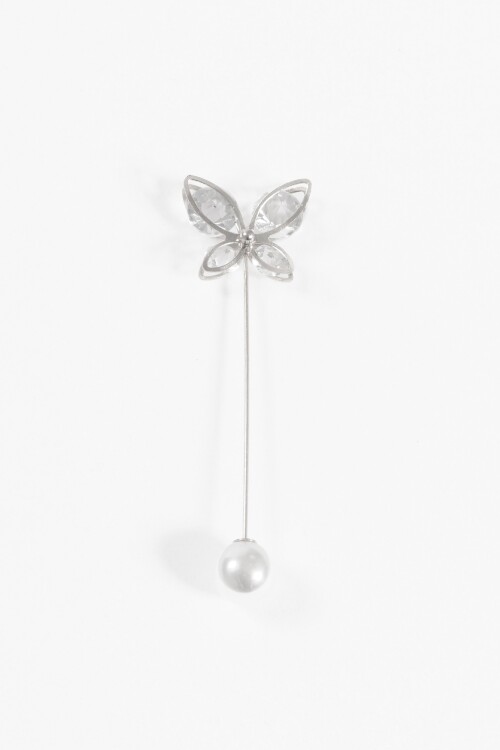 Broche prendedor mariposa perla plateado