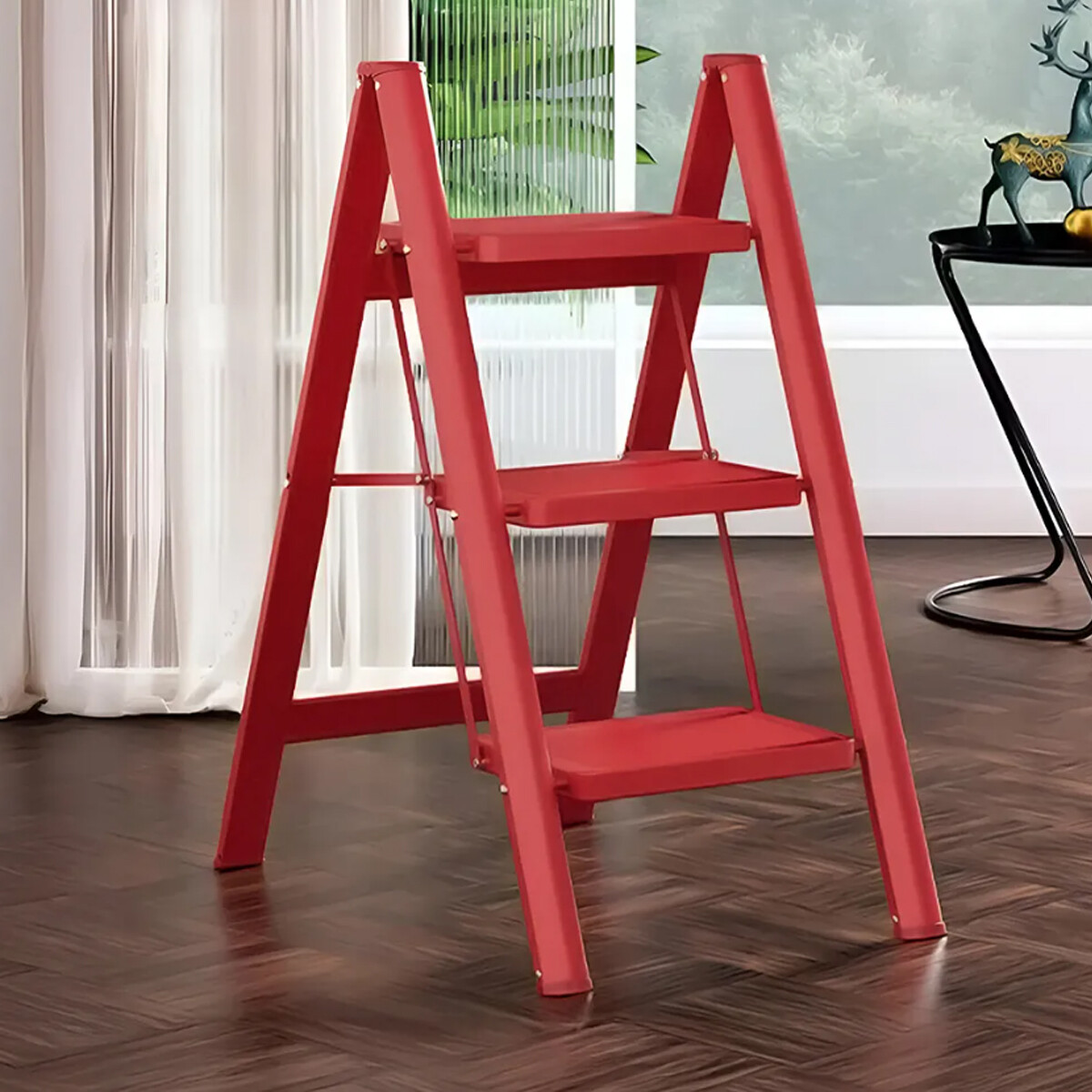 Escalera De 3 Escalones Antidezlisante Y Plegable - Rojo 