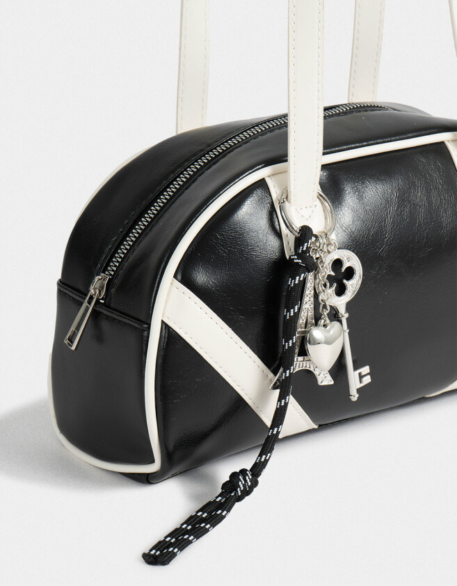 Bowling Tendencia Cartera Bowling Con Charms - Negro
