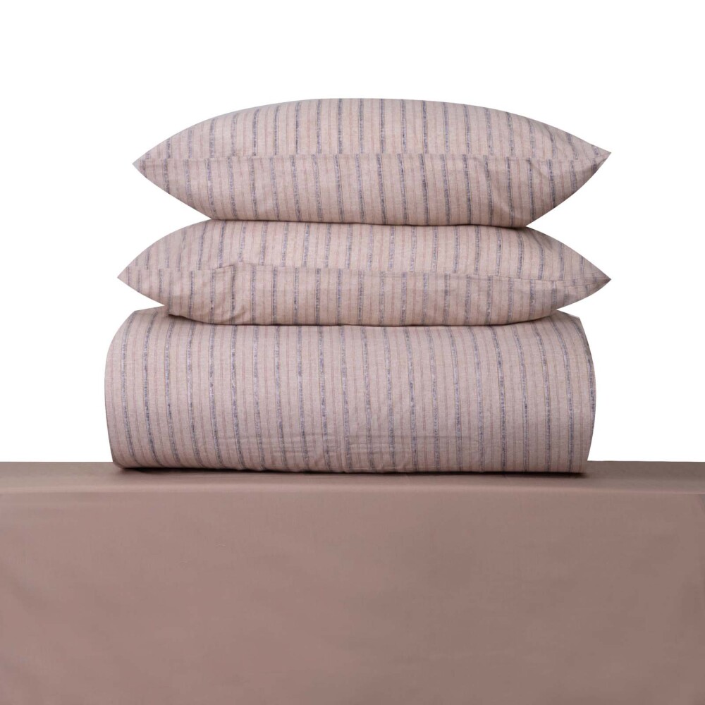 JUEGO SÁBANAS KING ALGODON-Y-POLIESTER NATURAL-BEIGE STRIPE BEIGE