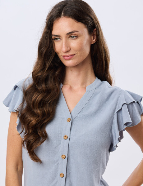 CAMISA DE LINO CON VOLADOS Piedra