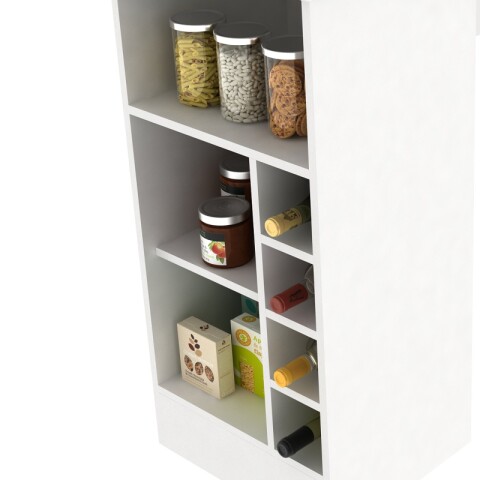 Mueble Barra Desayunador con Estantería y Vinera - MDP Blanco