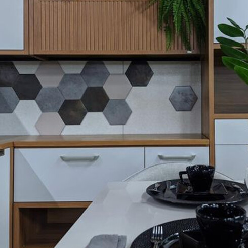 Ceramica Hexagonal Gris 22.80X22.80 Cm Pared Piscina GAMAS DE GRIS