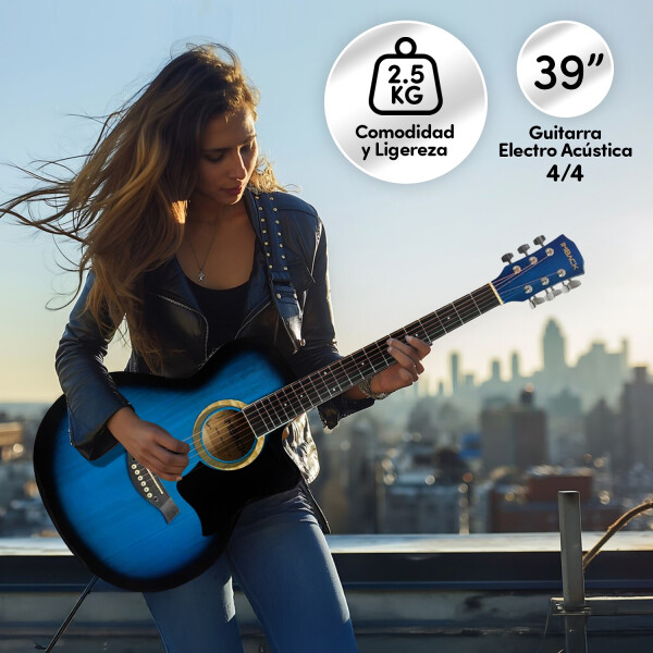 Guitarra Electroacústica para Diestros con Funda Color Azul gui002 Guitarra Electroacústica para Diestros con Funda Color Azul gui002