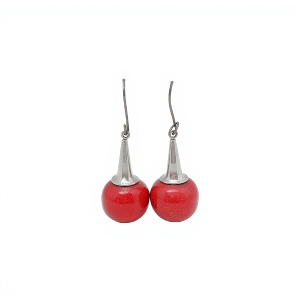 Caravanas Esfera-Plata 925-Piedra Coral rojo-CA3391 conpiedra