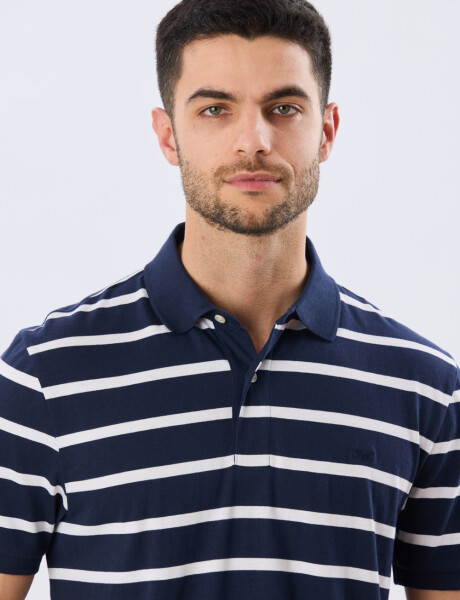 REMERA POLO RAYADA JERSEY Azul Oscuro