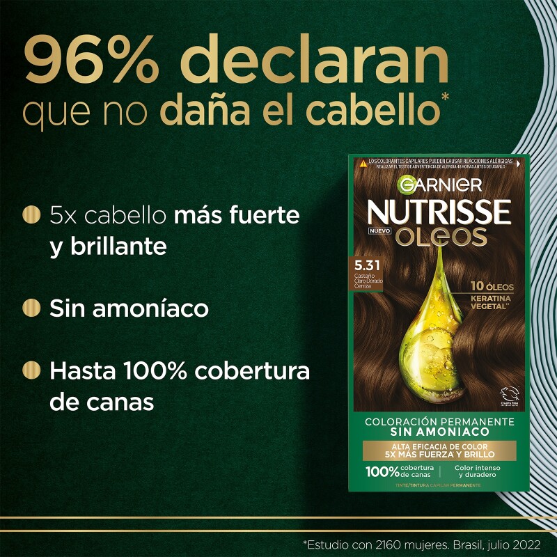 Tinta Garnier Nutrisse Oleos N°5.31 Castaño Dorado Cenizo Tinta Garnier Nutrisse Oleos N°5.31 Castaño Dorado Cenizo