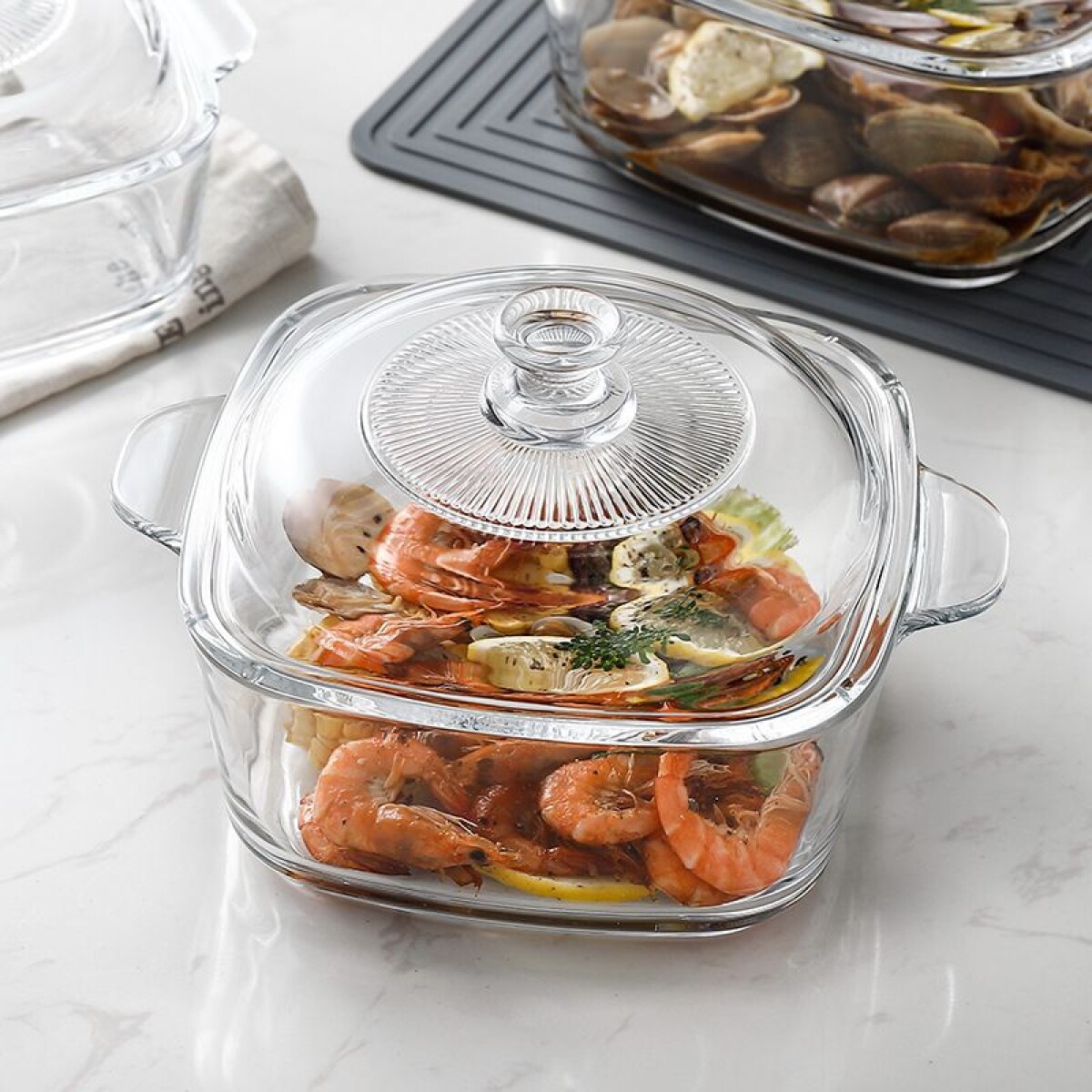 Cacerola Vidrio C/Tapa 1L 