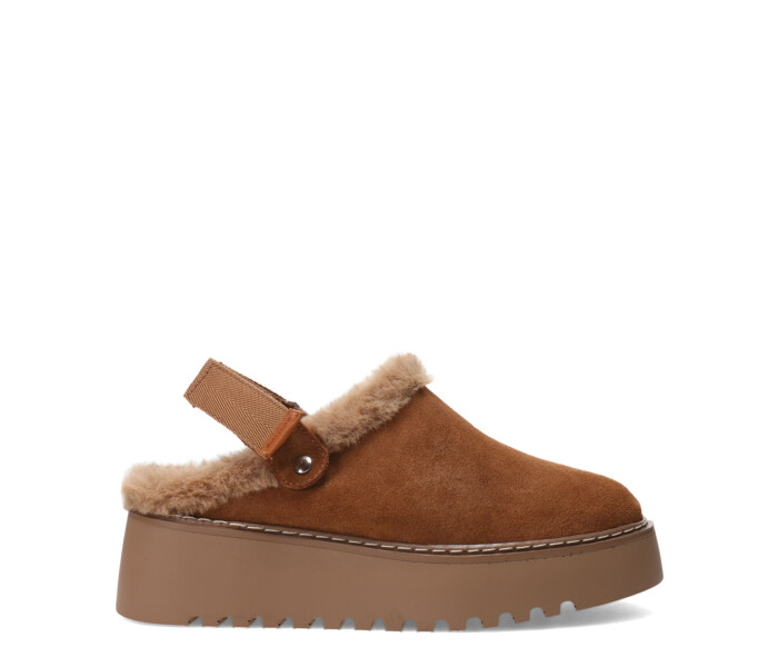 Zueco de Mujer Bottero Con Piel Y Tira Trasera Marrón Camel