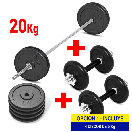 Set 2 Mancuernas + Barra 1.5m + 20 Kg Hierro Compacto Cmb000607