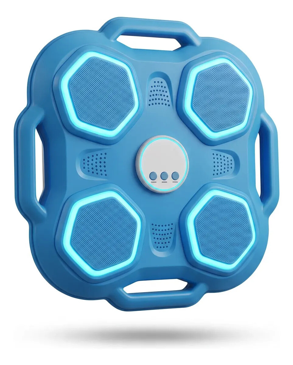 Maquina de boxeo con bluetooth, luces led y guantes. - Azul 