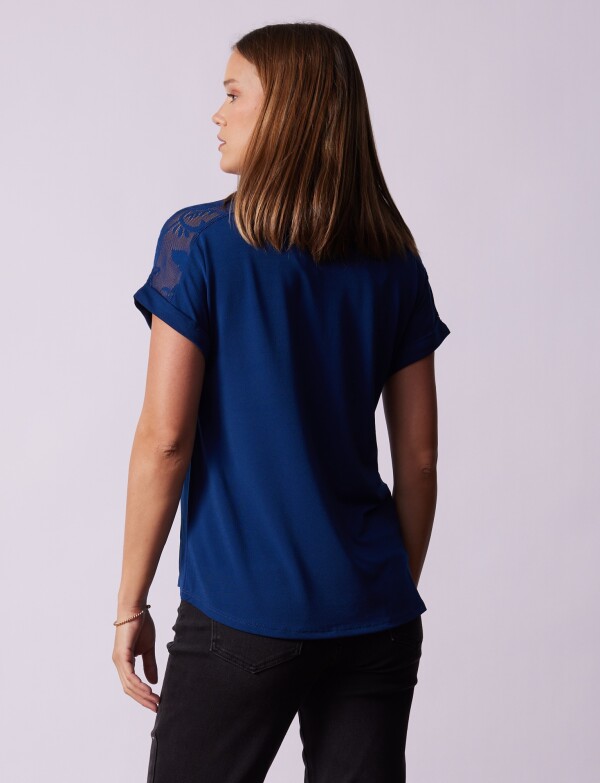 Remera Manga Broderie AZUL