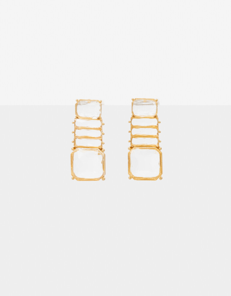 Aros Colgantes Largos Strass Aros Largos Glass - Dorado Oro Amarillo