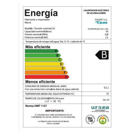Calefon de acero de 30 lts TEM TCWHPR30 Calefon de acero de 30 lts TEM TCWHPR30