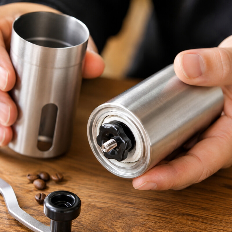 Molinillo de café manual en acero inoxidable GRIS