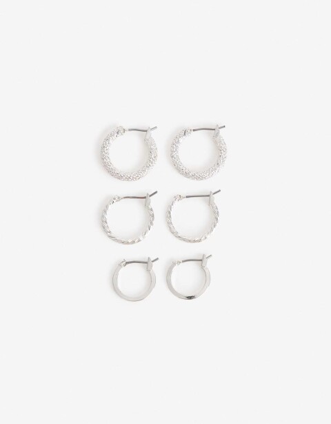 Aros Argollas Set Metal Aros Argolla Metal Bañado En Oro - Plateado