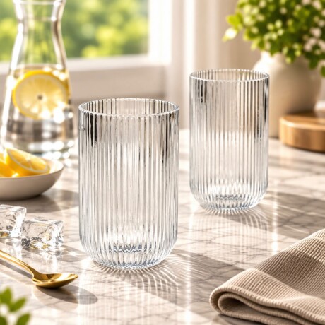 Juego De 6 Vasos Vidrio Listados 450ML Juego De 6 Vasos Vidrio Listados 450ML