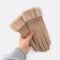 Guantes Dama Con Detalle De Piel Y Pulsera Beige