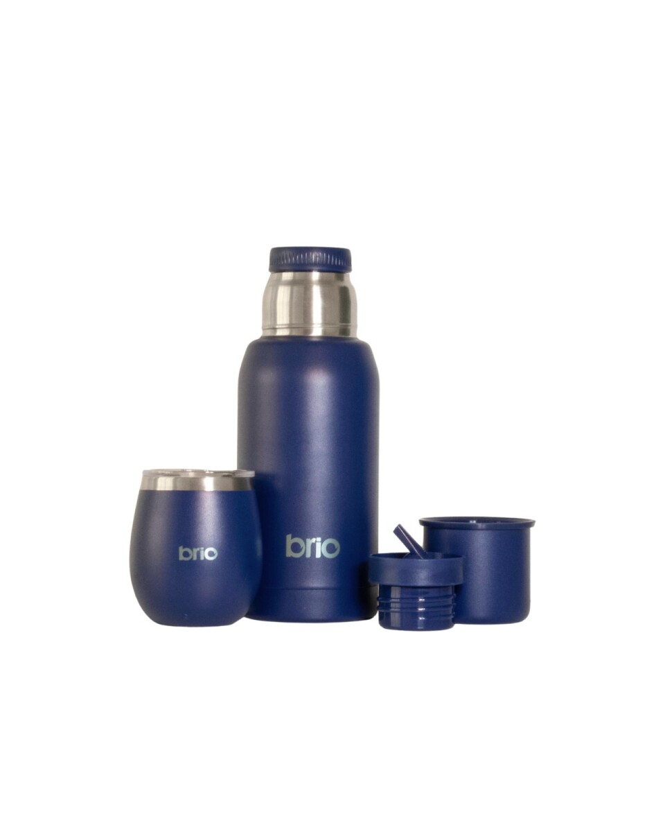 Set De Termo 750 Ml Y Mate Con Tapa brio Acero Inox - Azul 