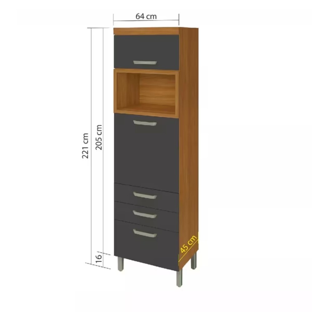 Armario Princesa 2 puertas 3 cajones Gris/freijo 64cm Armario Princesa 2 Puertas 3 Cajones Gris/freijo 64cm