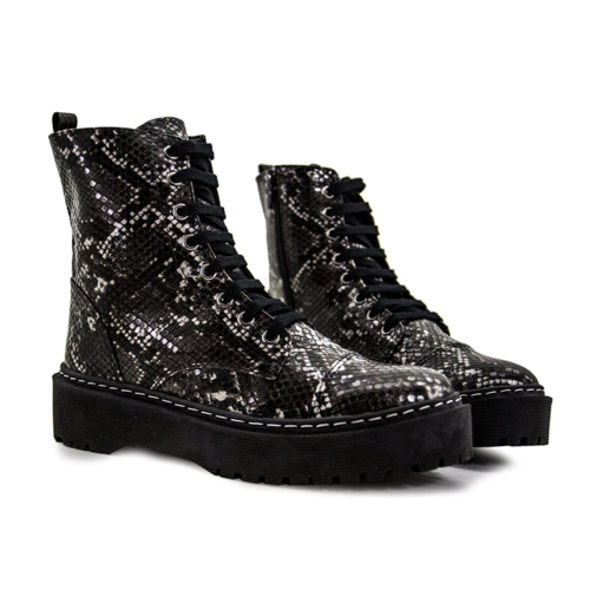 S&D Bota acordonada croco - Negro-plata 