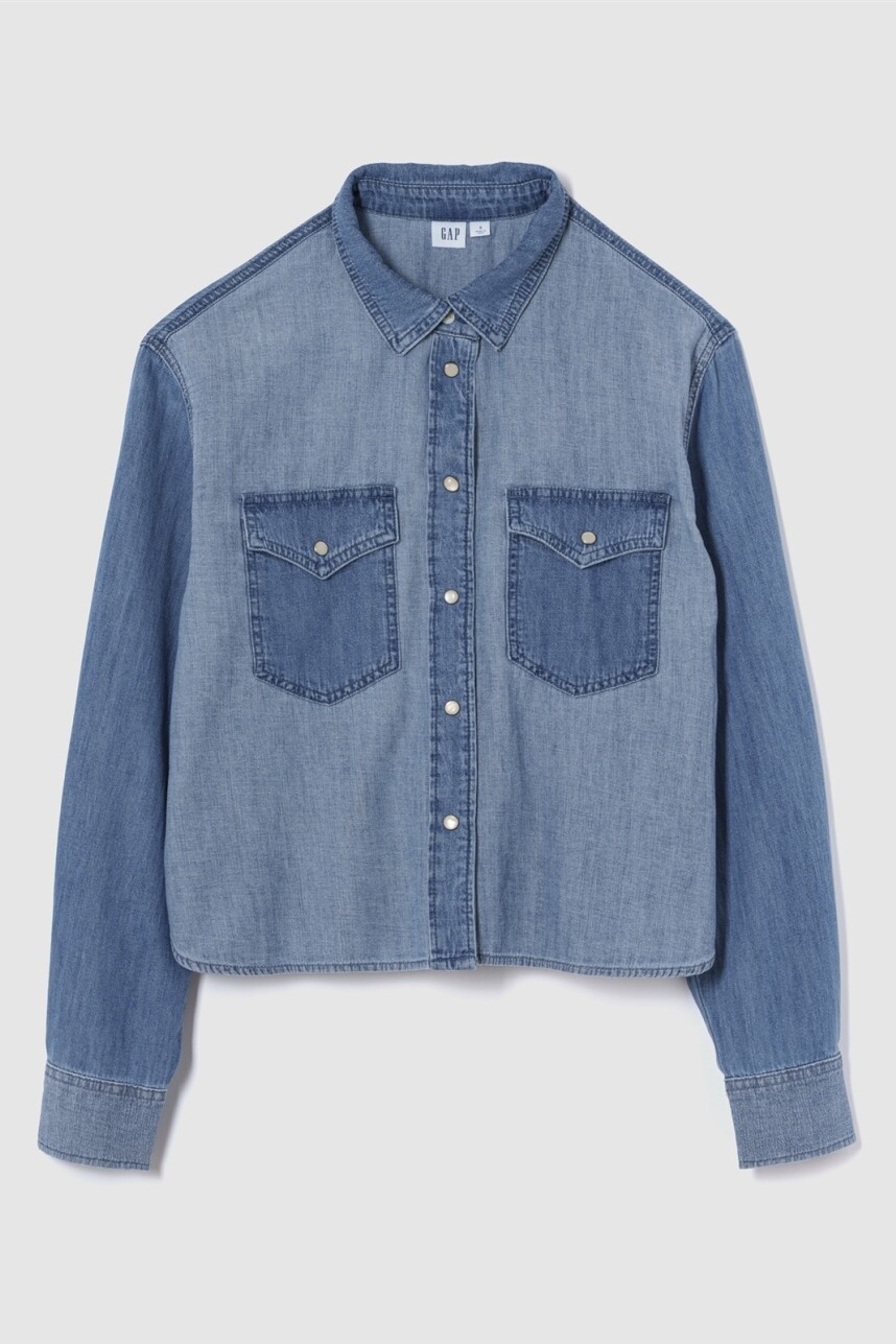 Camisa De Jean Corta Mujer Panel Denim
