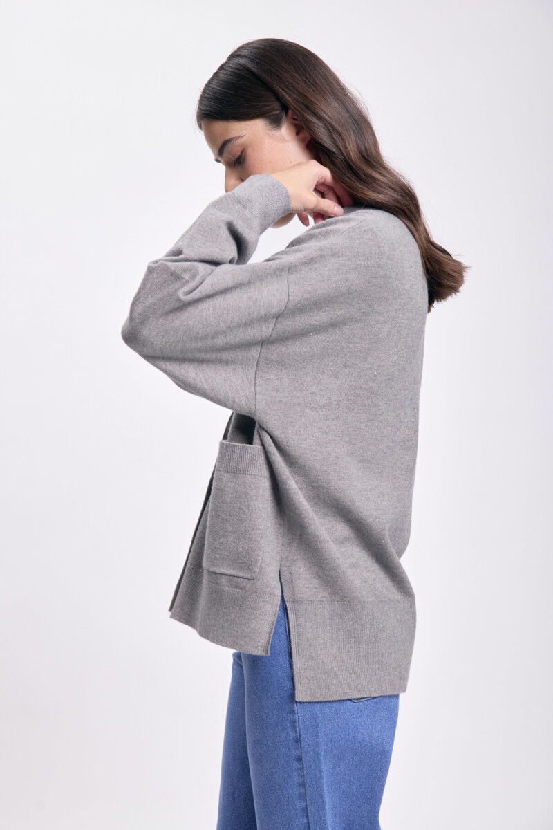 Cardigan punto corte lateral Gris