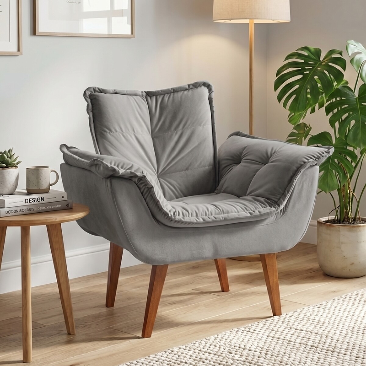 SILLON Butaca EROS Poltrona con asiento y espaldar de espuma revestido en terciopelo - Jolie Prata 