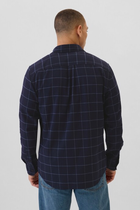 Camisa Standard Franela Hombre Navy Windowpane