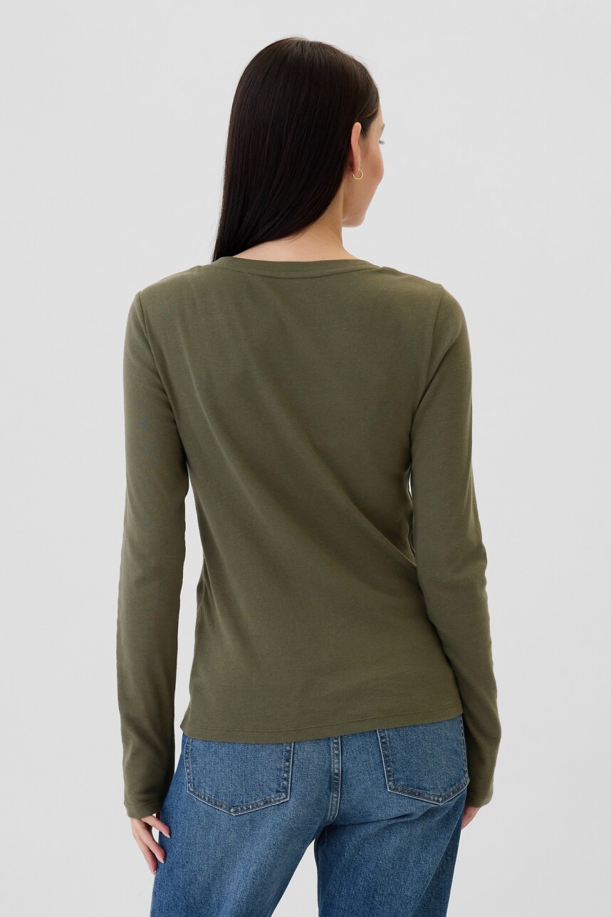 Remera Básica Cuello Redondo Manga Larga Mujer Olive Night