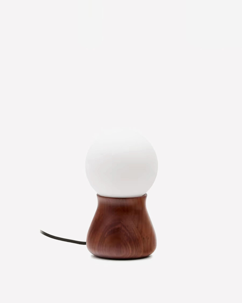 Lámpara de mesa Okeni - de madera de nogal y cristal 