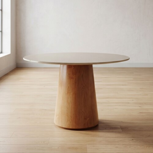 Mesa de Comedor Zara 1.2 Redonda - Línea Manhattan Vidrio - Blanco/Marrón