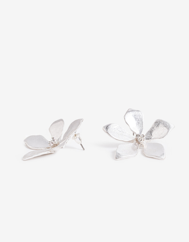 Aros Pasantes Metal Aros Pasantes Maxi Flor Metal Worn Silver - Plateado Plata Cepillada Mate