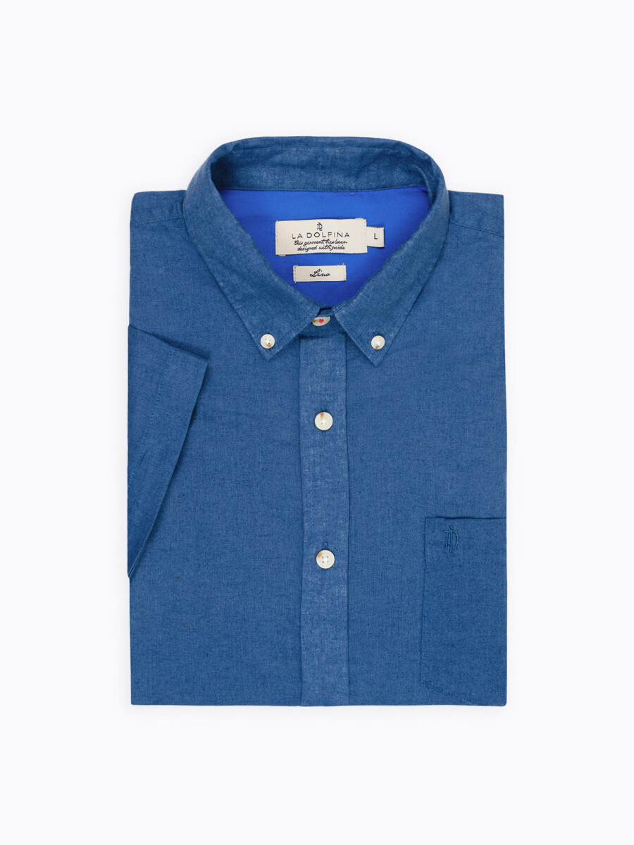 Camisa lino lisa - azul 