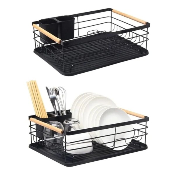 ESCURREPLATO 41 X 30 X 14 NEGRO CON DETALLE EN MADERA ESCURREPLATO 41 X 30 X 14 NEGRO CON DETALLE EN MADERA