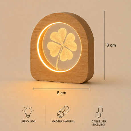 Lámpara veladora vidrio y madera 8x8cm Trebol