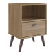 Mesa De Luz Nordica Retro Dormitorio 1 Estantes 1 Cajon Pro Marrón