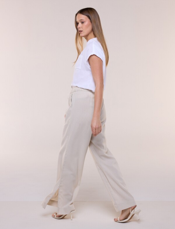 Pantalón De Lino Wide Leg BEIGE