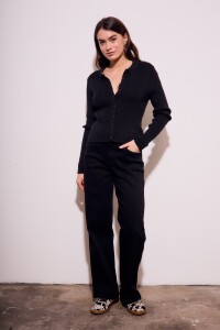 Cardigan Cuello Polo Negro