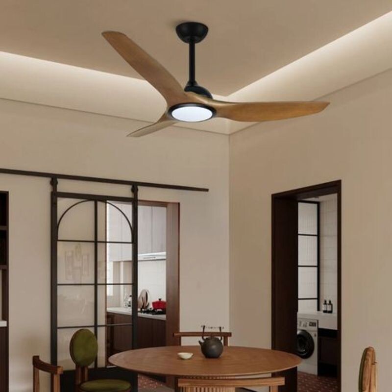 "VENTILADOR LED 24W 52"" 3CCT NEGRO Y MADERA C/ CONTROL" "VENTILADOR LED 24W 52"" 3CCT NEGRO Y MADERA C/ CONTROL"