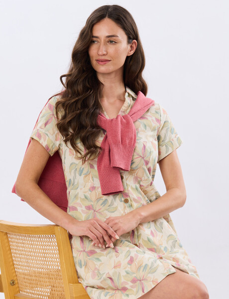 VESTIDO DE LINO ESTAMPADO Coral