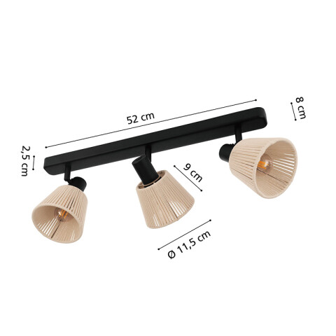 Aplique acero negro 3xE14 c/pantalla de hilo beige EG6156